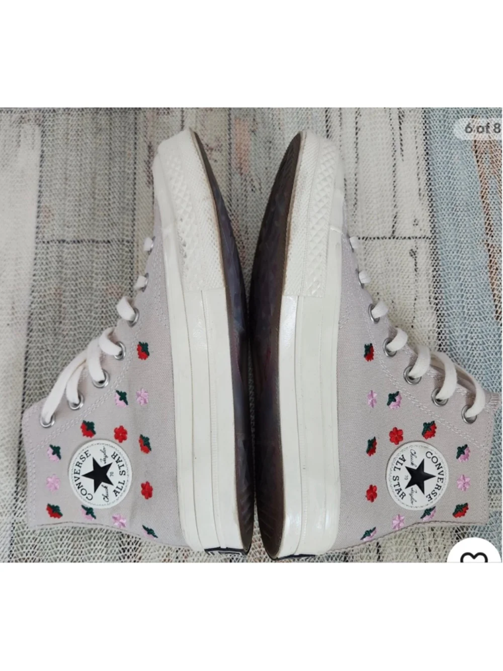 Converse Chuck Taylor Retro Inspired Floral Embroidered Hi Top Sneakers Womens 8 - Picture 7 of 9